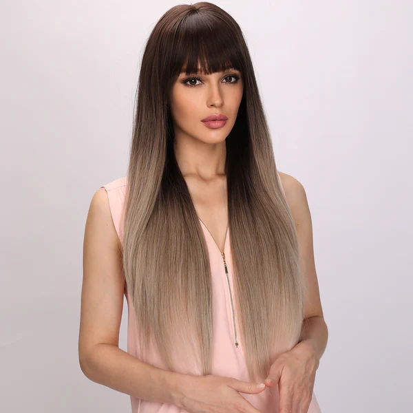 Лидер продаж, популярные модные парики в европейском и американском стиле, коричневые прямые женские парики, Шелковый парик