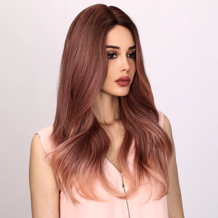 Лидер продаж, европейские и американские модные розовые, коричневые, постепенно меняющиеся цвета, волнистые вьющиеся волосы, женские парики для белых женщин
