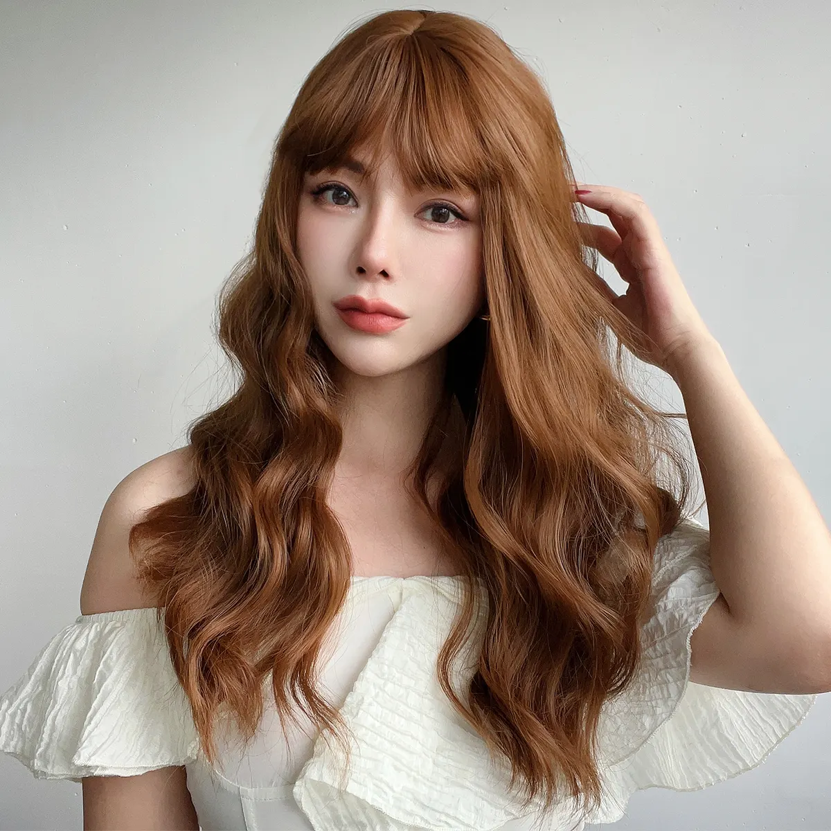 Оптовая продажа 26 дюймов женская кудрявая прическа длинная волна парик с челкой косплей синтетические парики для женщин