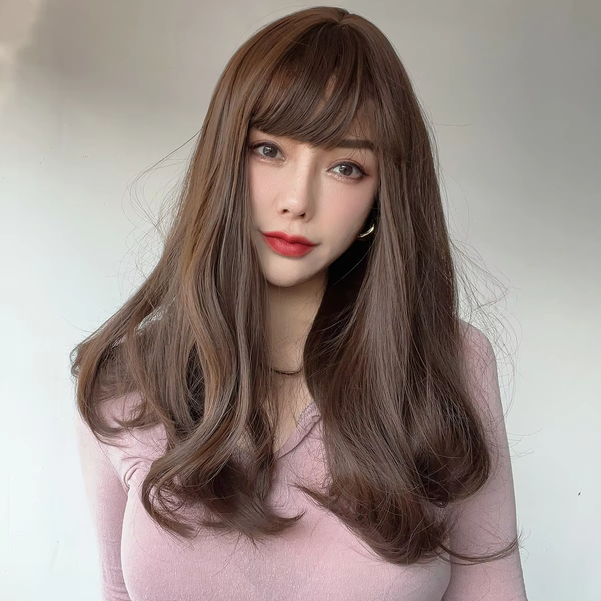 корейски, японский стиль, модные популярные парики КрасныйКоричневый