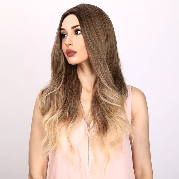 Лидер продаж, европейские и американские модные розовые, коричневые, постепенно меняющиеся цвета, волнистые вьющиеся волосы, женские парики для белых женщин