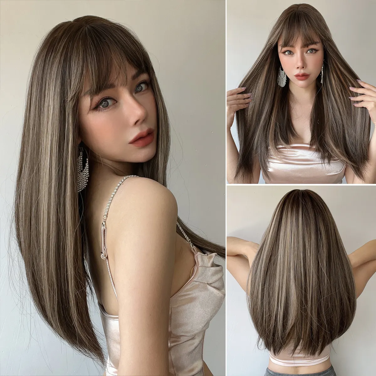 Популярная мода коричневые градиентные парики длинные прямые волосы высокотемпературные шелковые парики 613 глубоких волн спереди парики