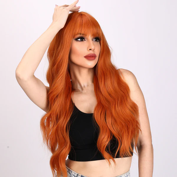 Горячая распродажа Популярная модная челка Парики Европа и Америка Оранжевые волнистые кудрявые парики