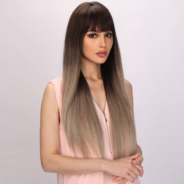 Лидер продаж, популярные модные парики в европейском и американском стиле, коричневые прямые женские парики, Шелковый парик