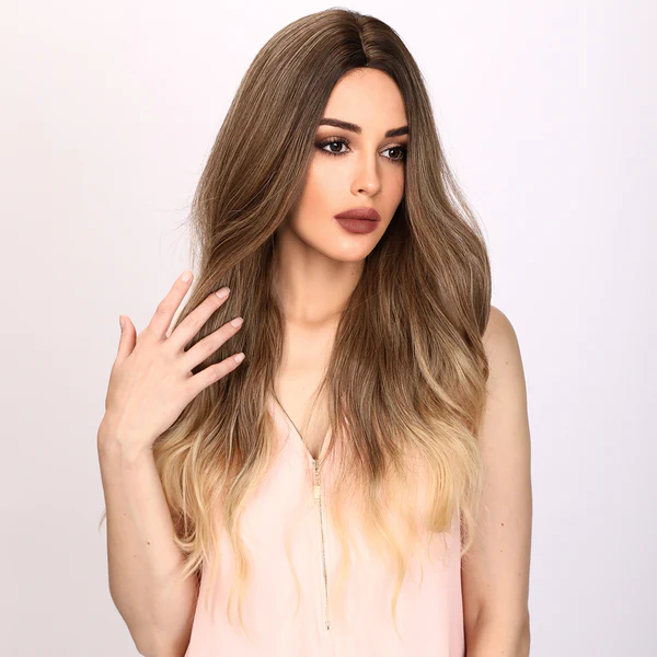 Лидер продаж, европейские и американские модные розовые, коричневые, постепенно меняющиеся цвета, волнистые вьющиеся волосы, женские парики для белых женщин