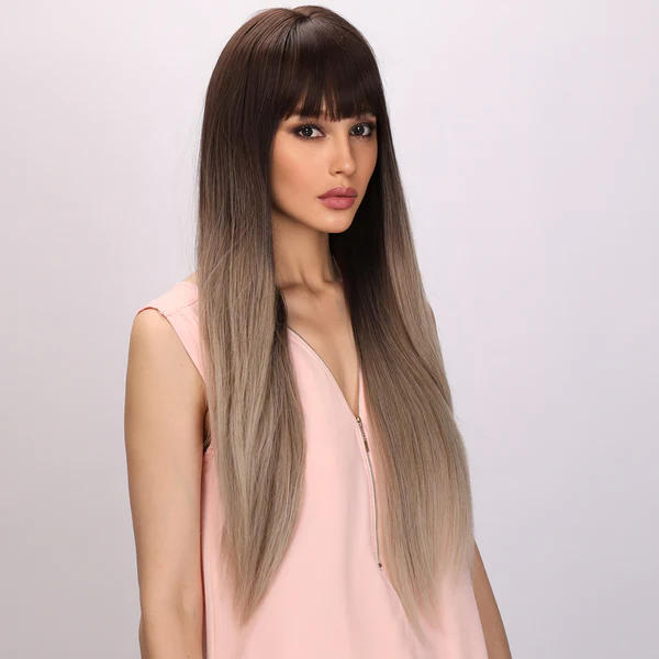 Лидер продаж, популярные модные парики в европейском и американском стиле, коричневые прямые женские парики, Шелковый парик