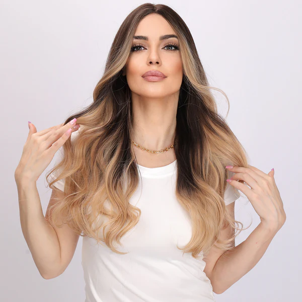 Омбре коричневый свободный волной без челки