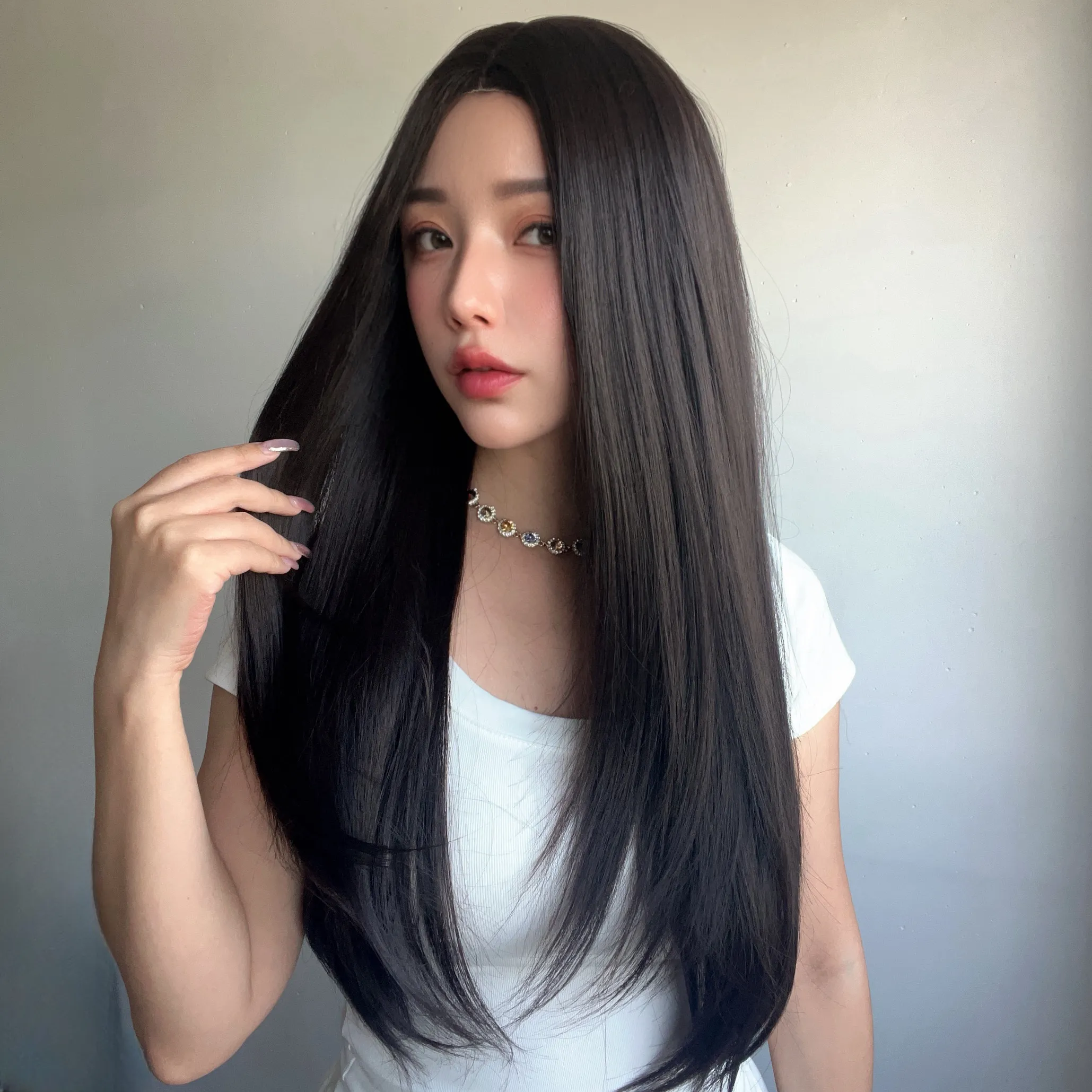 2024 Новый Черный Коричневый Длинные Прямые Волосы  Кружевной Парик Головной убор Импортный шелковый кружевной Синтетический парик