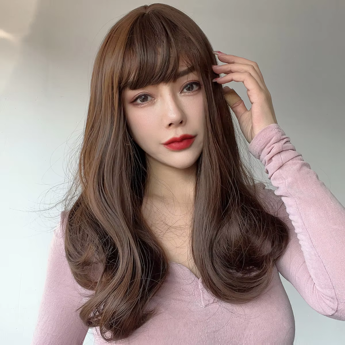 корейски, японский стиль, модные популярные парики КрасныйКоричневый