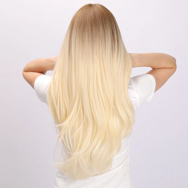 Модные парики женская челка блондинка длинные вьющиеся волосы высокая температура шелк капюшон день прямые волосы