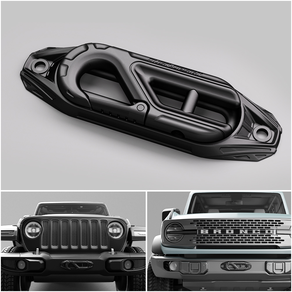 Truck Winch Hawse Fairlead W/Towing Hook for Synthetic Rope off Road Jeep GMC Nissan Mazda Chevy Toyota Ford Dodge RAM Accessories Cable Rollers Guide Parts - Aluminium - JUSNDESIGN