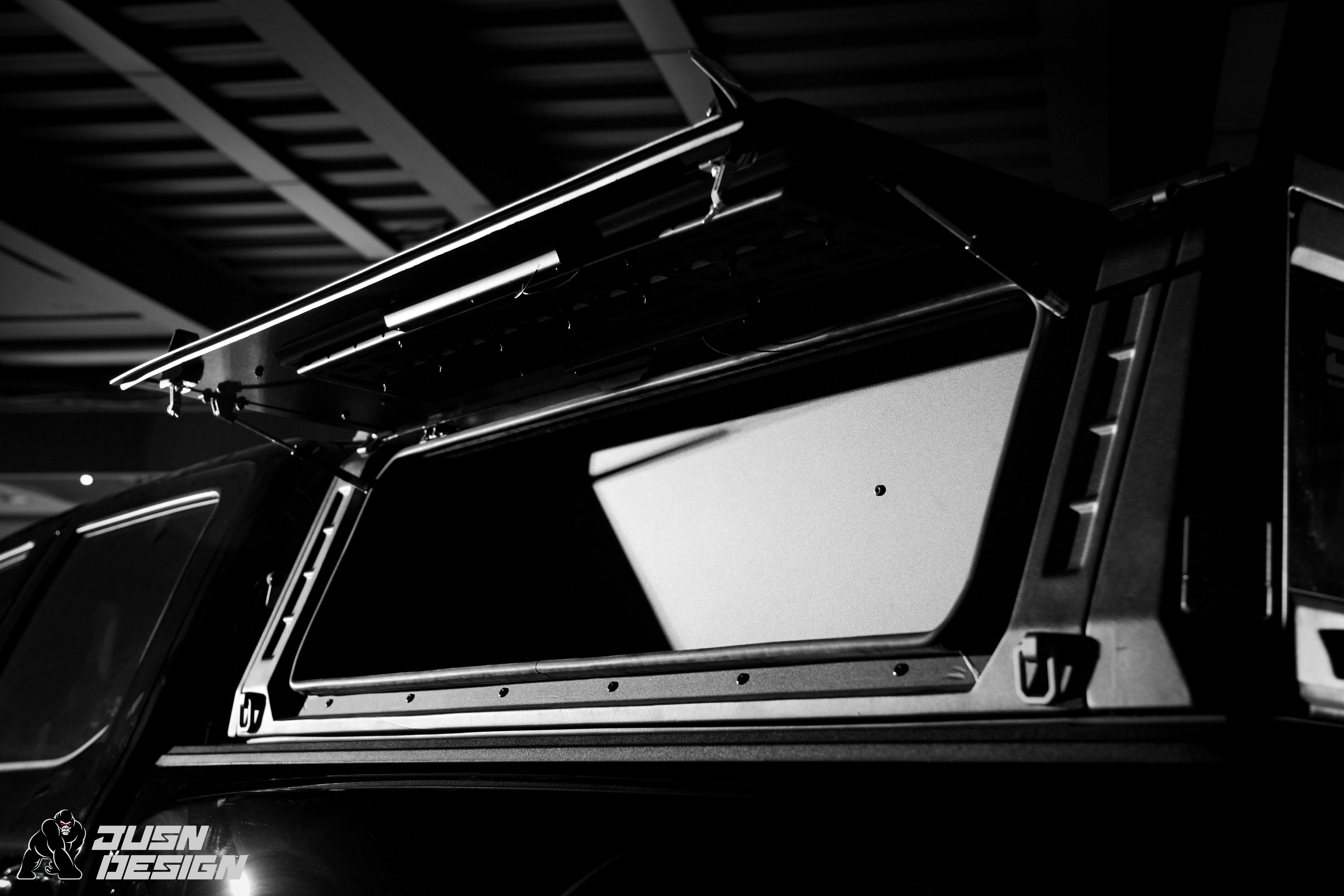 Ford F150 Raptor Pickup Bed Hard Topper Cap with Storage Platform Box and Top Horizontal Bar - JUSNDESIGN