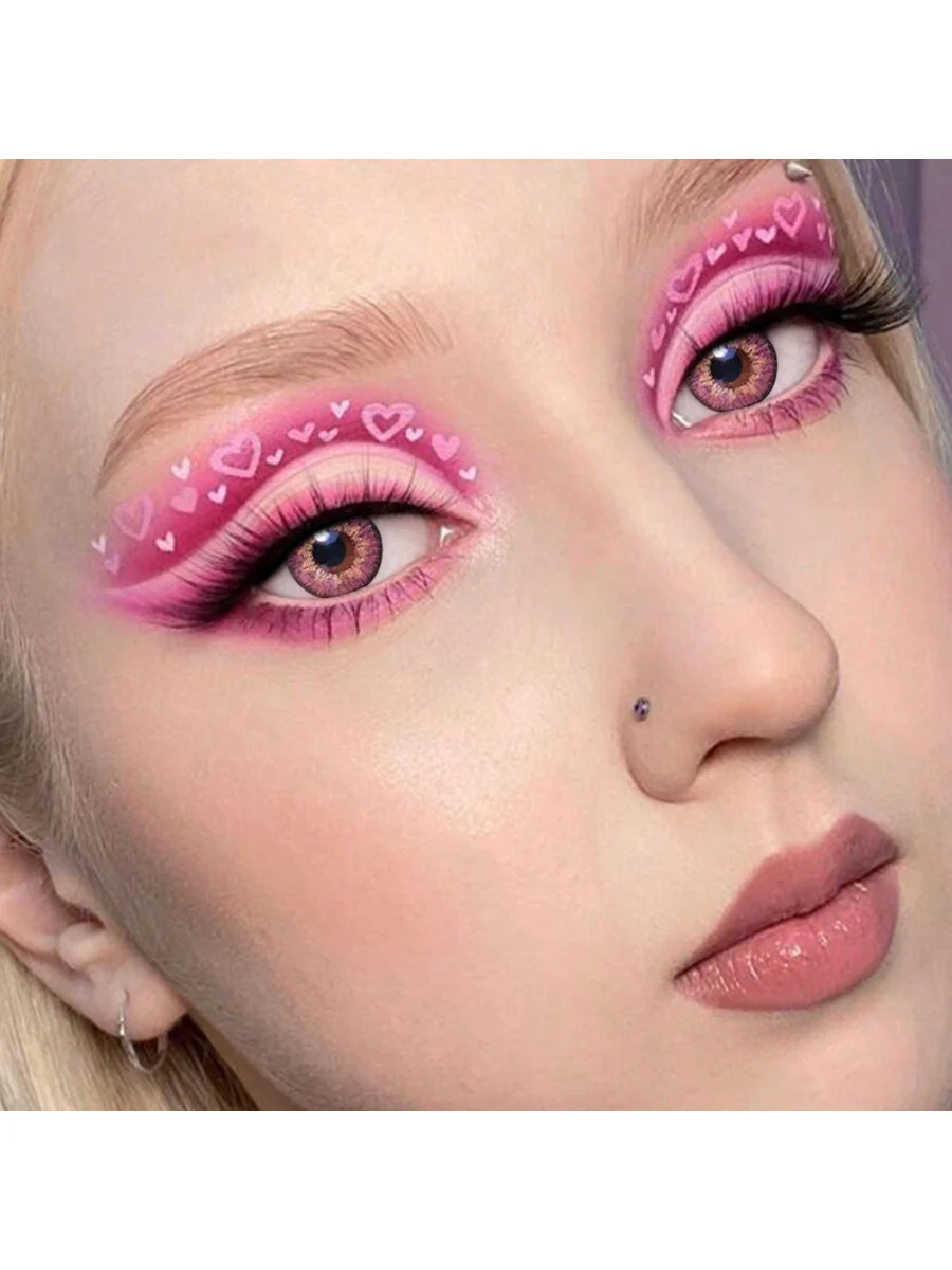 1Pairs/2Pces Elegant Pink Colored Contact Lenses 1 Year Disposable 14.2mm