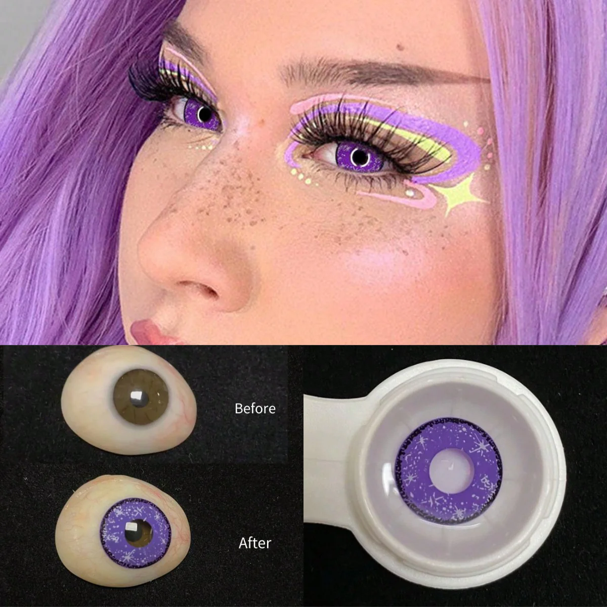 1pair/2Pces Midsummer Starry Sky Purple Yellow Contact Lenses Colored Cosmetic Beauty Contact Lens For Dark Eye Lens 14.2mm