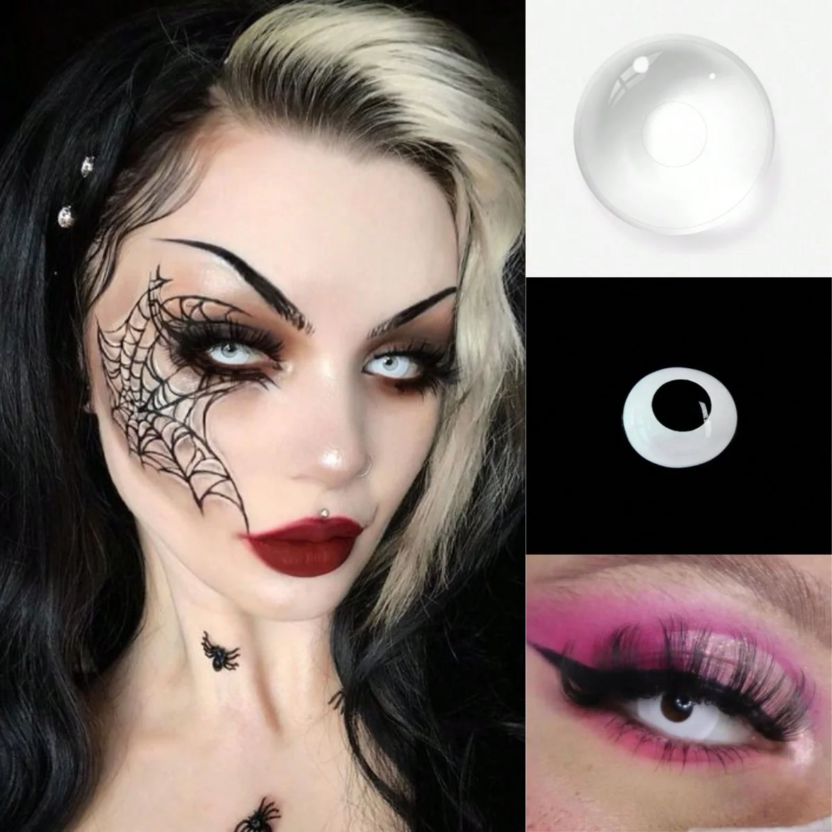 1Pair/2Pcs White Block Cosplay Contact Lenses Colored Cosmetic Halloween Contact Lens For Dark Eye Lens 14.2mm