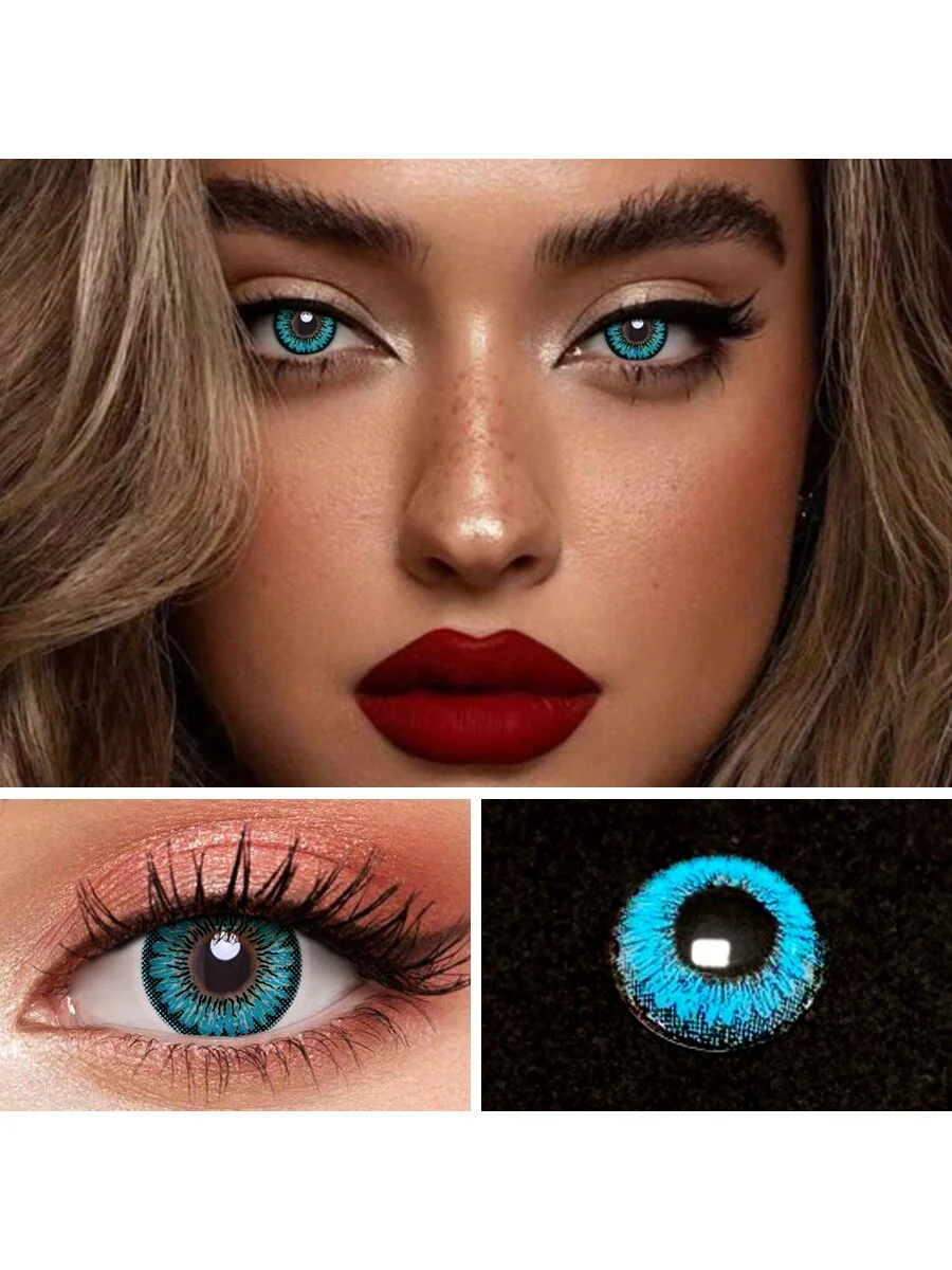 1Pairs Rhea Blue Colored Cosmetic Beauty Contact Lenses For Dark Eye Lens 14.2mm