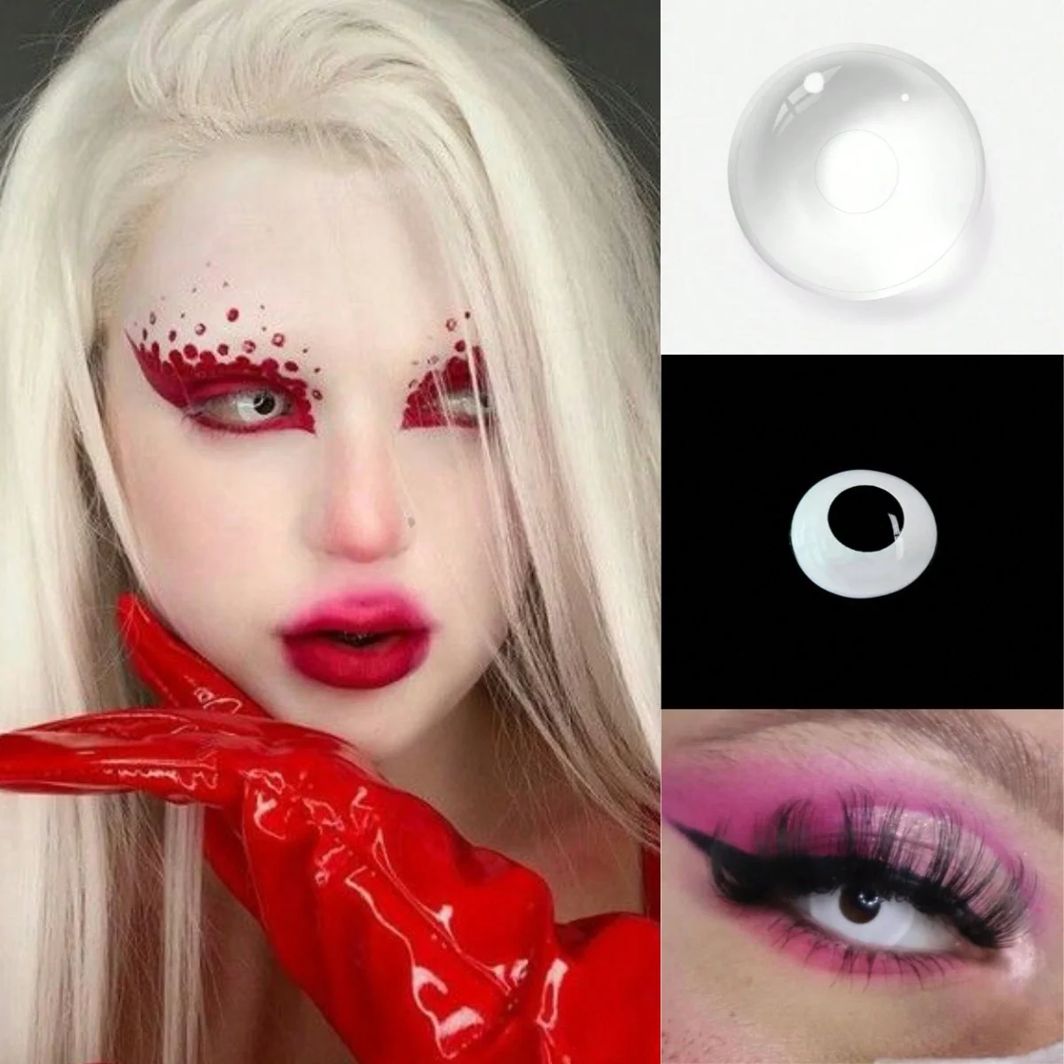 1Pair/2Pcs White Block Cosplay Contact Lenses Colored Cosmetic Halloween Contact Lens For Dark Eye Lens 14.2mm