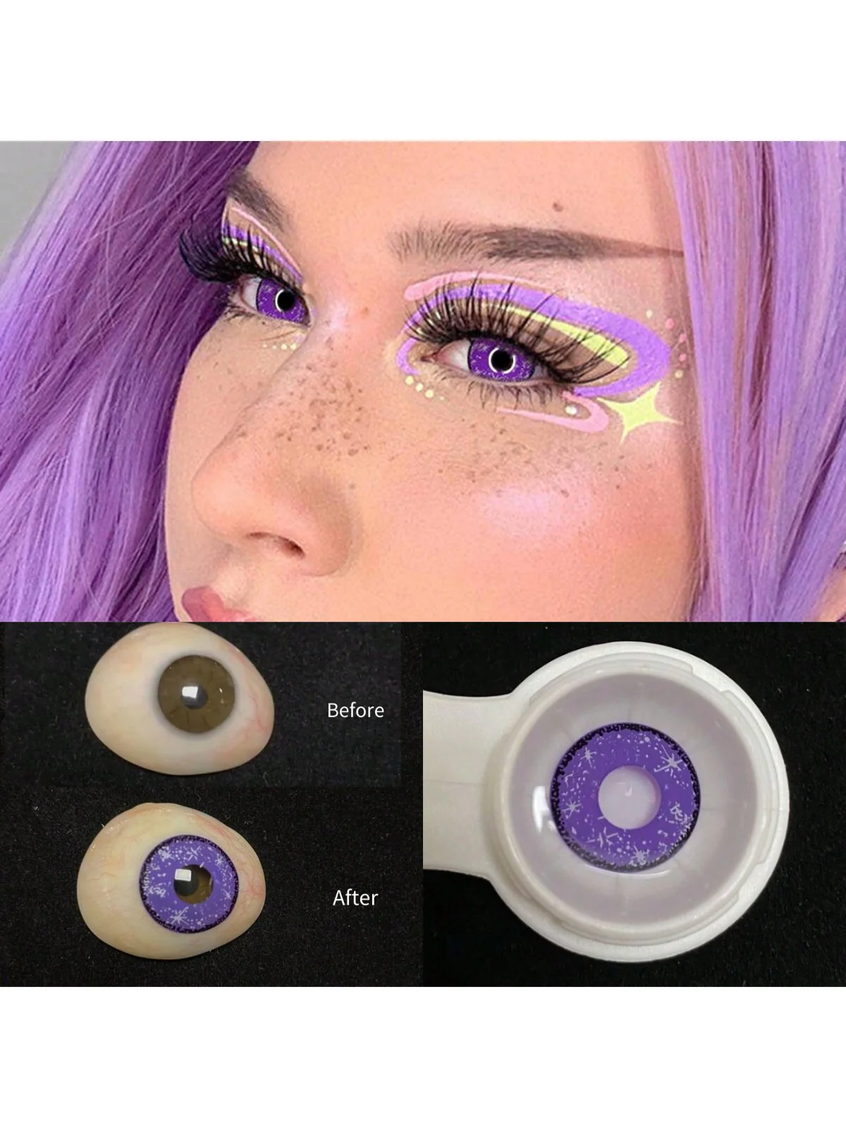 1pair/2Pces Midsummer Starry Sky Purple Yellow Contact Lenses Colored Cosmetic Beauty Contact Lens For Dark Eye Lens 14.2mm