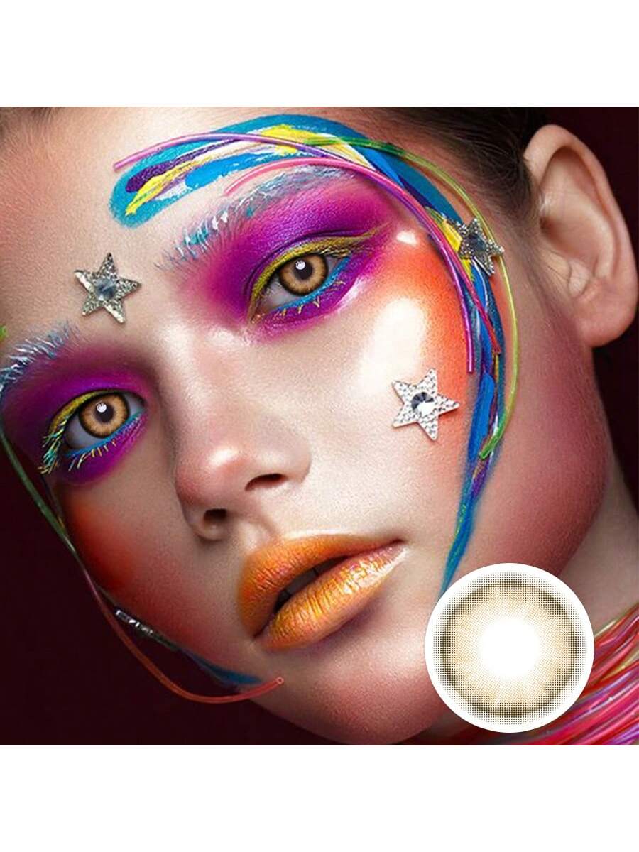 1Pairs Vanilla Brown Yearly Cosmetic Eye Lenses Natural Contact Lenses