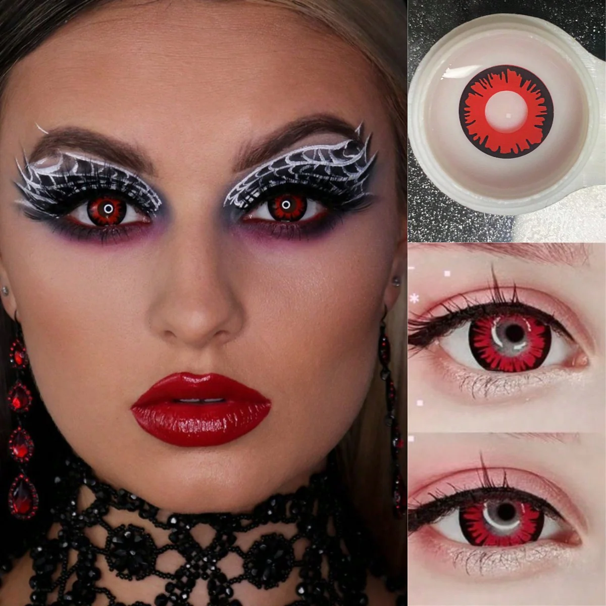 1Pair/2Pcs  Red Contact Lenses Colored Cosmetic Beauty Contact Lens For Dark Eye Lens 14.2mm