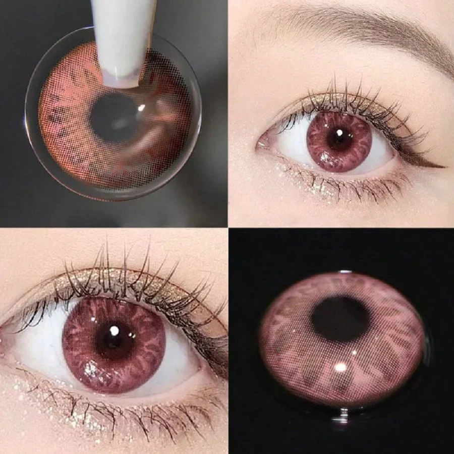 1pair/2Pces Gem Pink Contact Lenses Colored Cosmetic Beauty Contact Lens For Dark Eye Lens 14.2mm