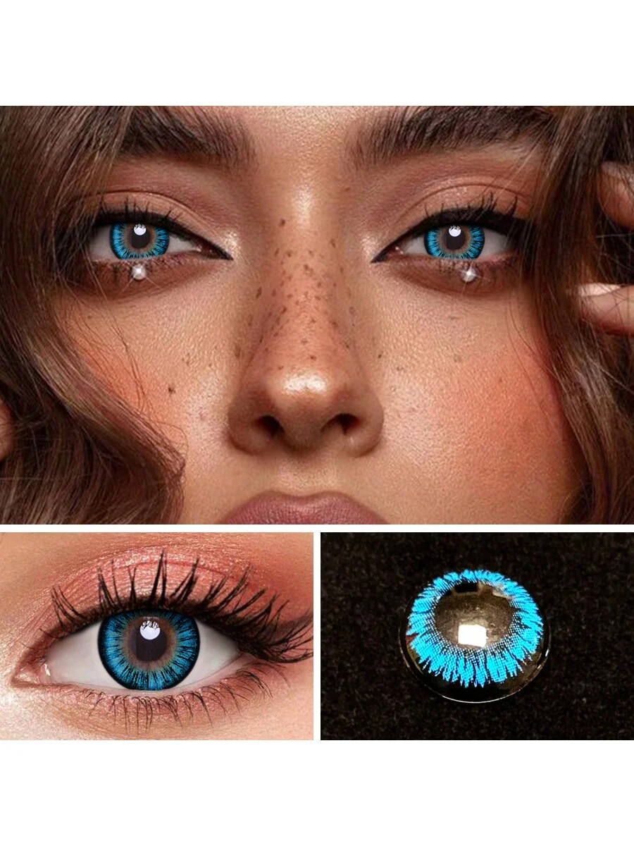 1Pairs Hera Blue Yearly Cosmetic Eye Lenses Natural Contact Lenses 14.2mm