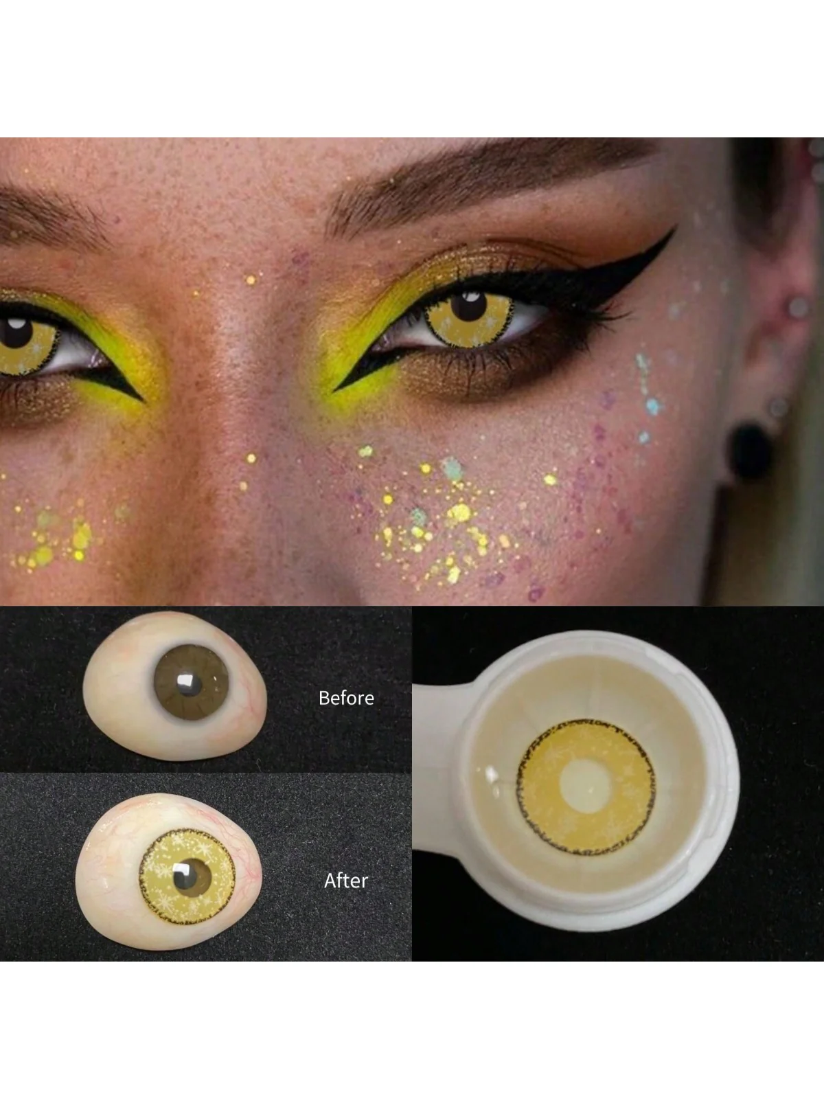 1Pairs/2Pces Midsummer Estrellas Yellow Contact Lenses Colored Cosmetic Beauty Contact Lens For Dark Eye Lens 14.2mm