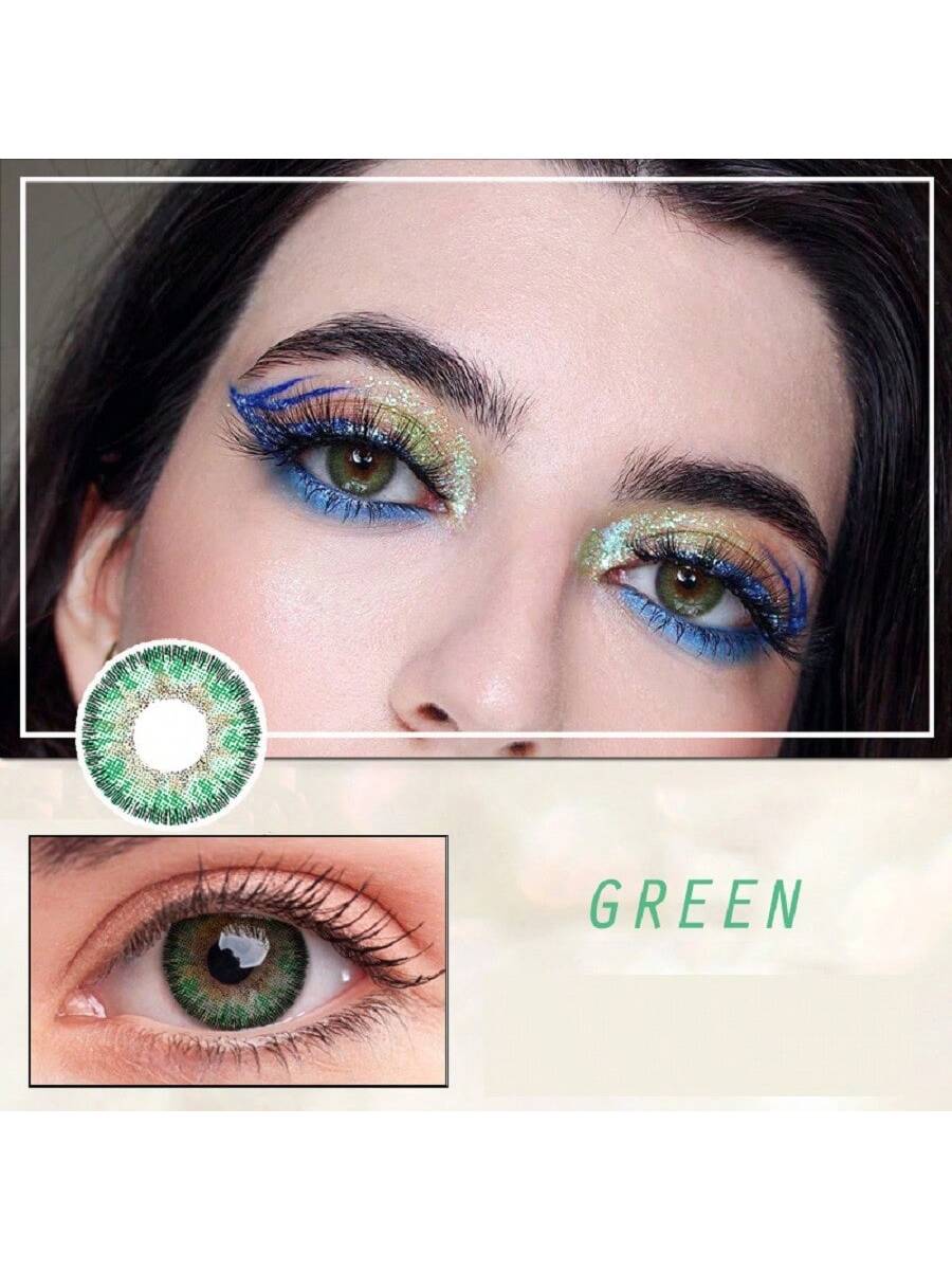 1Pairs/2Pces Elegant Green Colored Contact Lenses 1 Year Disposable 14.2mm