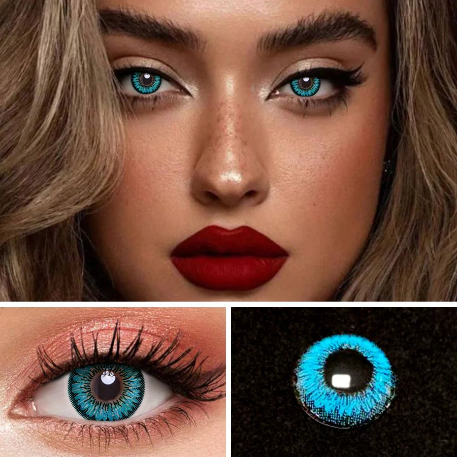 1Pairs Rhea Blue Colored Cosmetic Beauty Contact Lenses For Dark Eye Lens 14.2mm