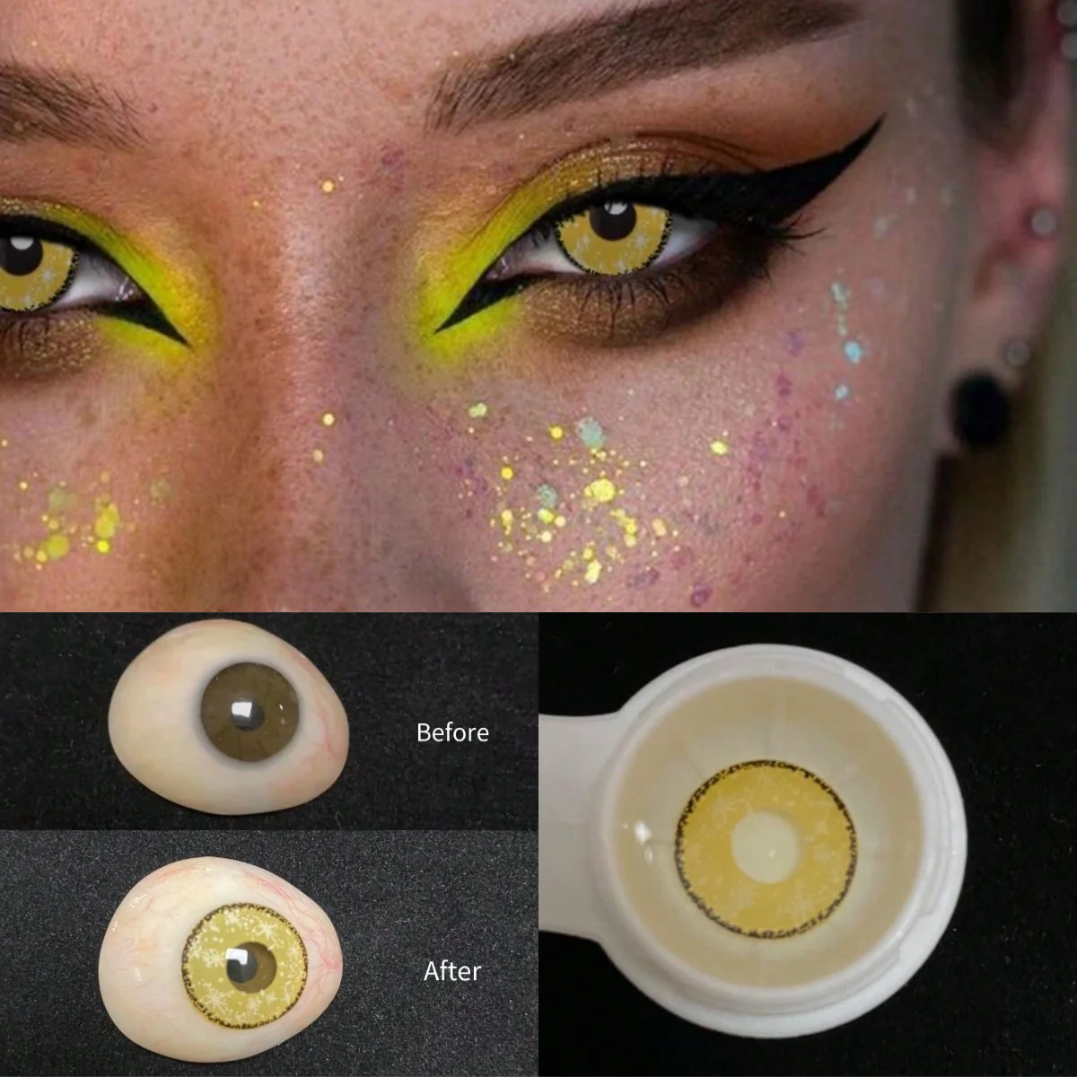1pair/2Pcs Midsummer Estrellas Yellow Contact Lenses Colored Cosmetic Beauty Contact Lens For Dark Eye Lens 14.2mm