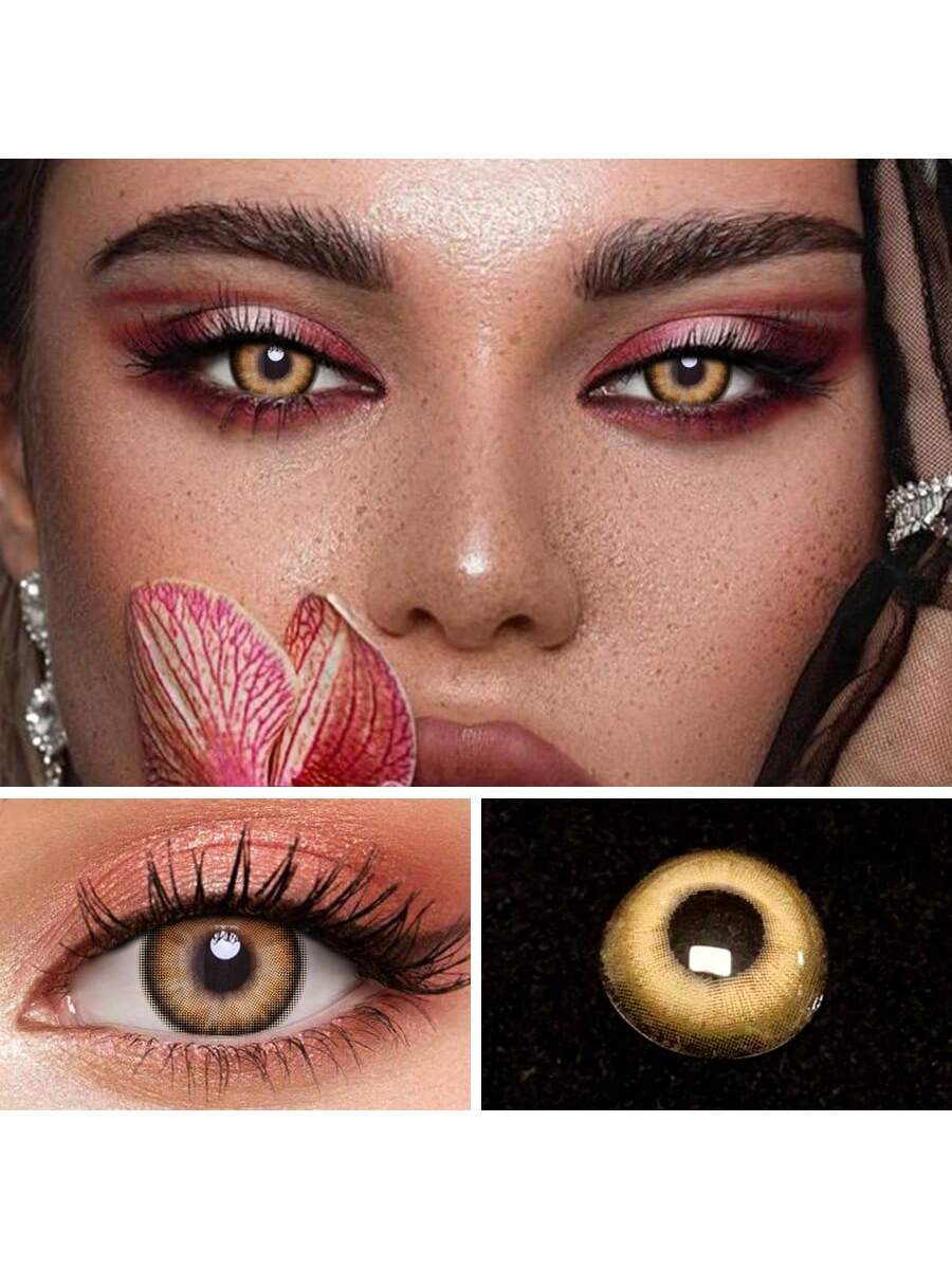 1Pairs Vanilla Brown Yearly Cosmetic Eye Lenses Natural Contact Lenses