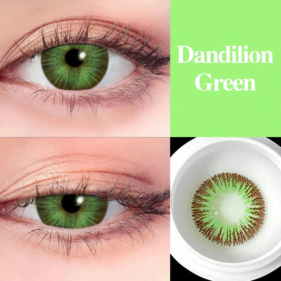1Pair/2Pces Dandelion Green Contact Lenses Colored Cosmetic Beauty Contact Lens For Dark Eye Lens 14.2mm