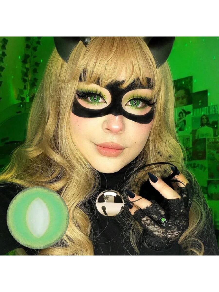 1Pairs/2Pces British Shorthair Green Contact Lenses Colored Cosmetic Beauty Contact Lens For Dark Eye Lens 14.2mm