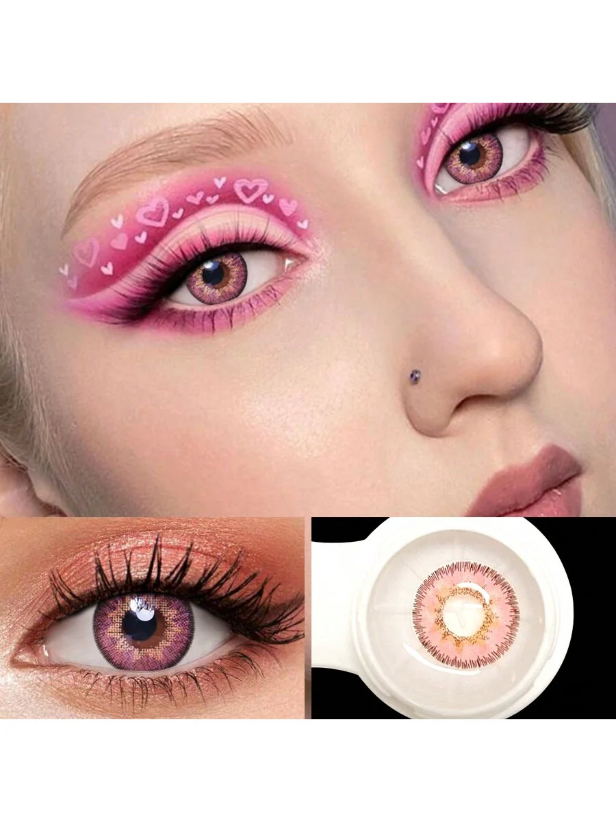 1Pairs/2Pces Elegant Pink Colored Contact Lenses 1 Year Disposable 14.2mm