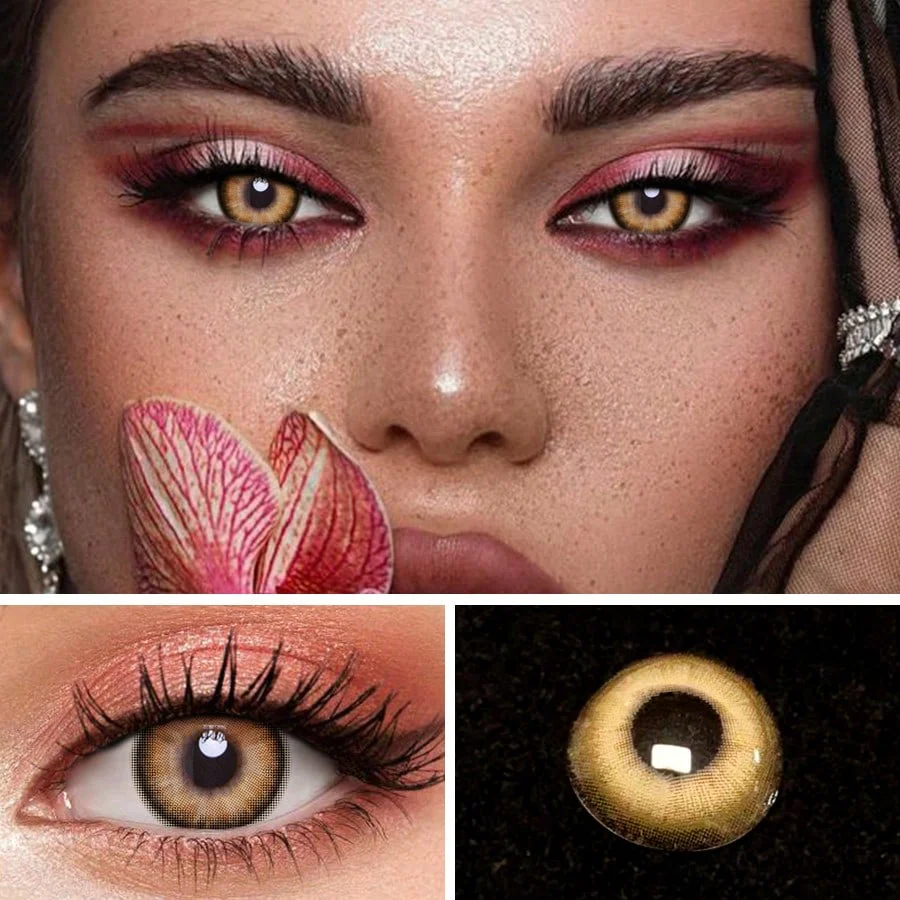 1Pairs Vanilla Brown Yearly Cosmetic Eye Lenses Natural Contact Lenses