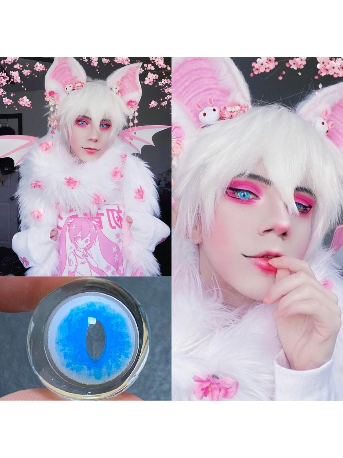 1Pairs/2Pces Ragdoll Cat Blue Contact Lenses Colored Cosmetic Beauty Contact Lens For Dark Eye Lens 14.2mm