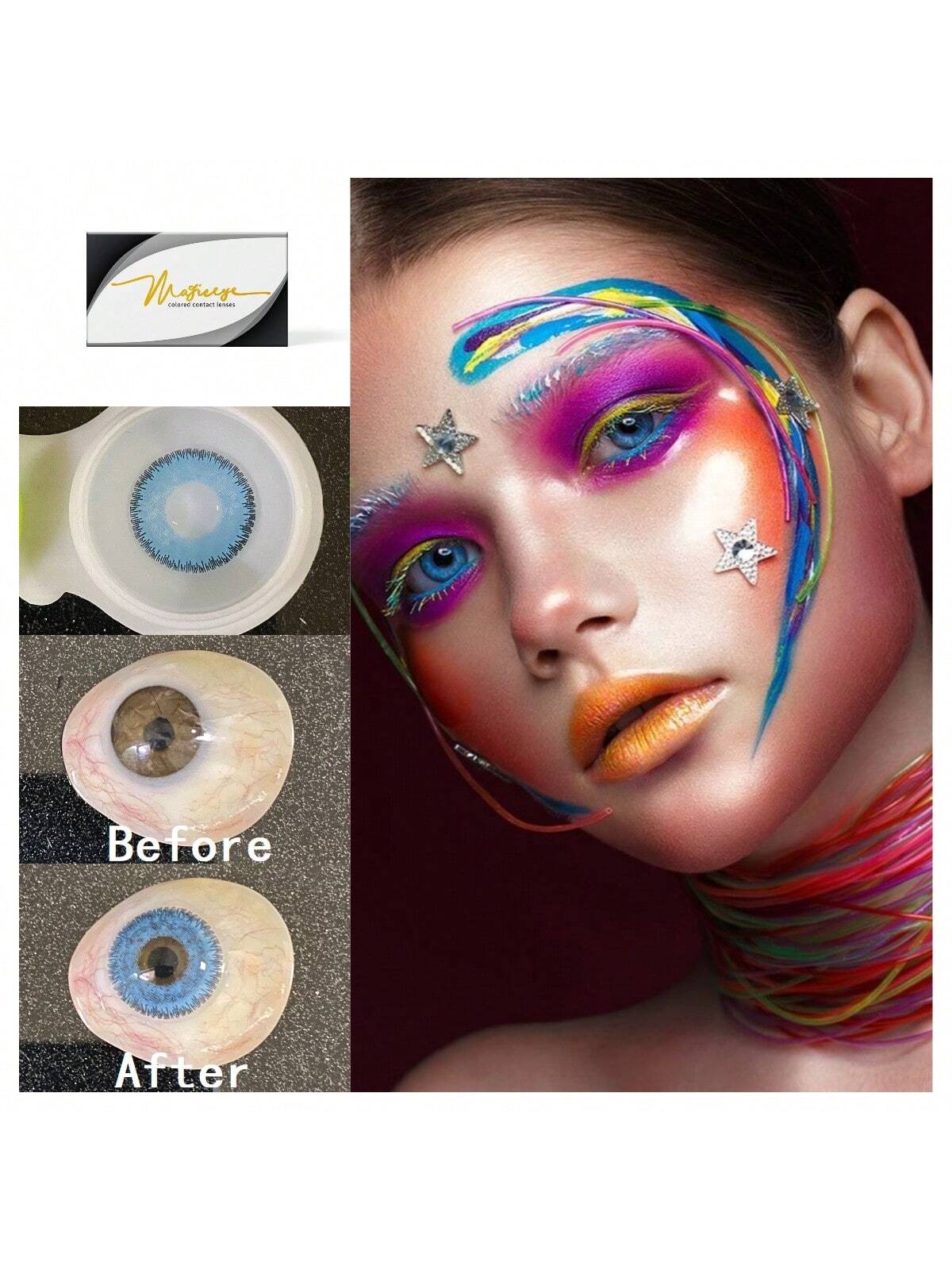 1Pair/2Pces Pomelo Blue Colored Cosmetic Beauty Contact Lens For Dark Eye Lens 14.2mm
