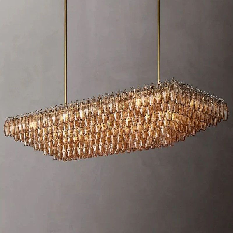 Chara Smoke Glass Tiered Rectangular Chandelier 74