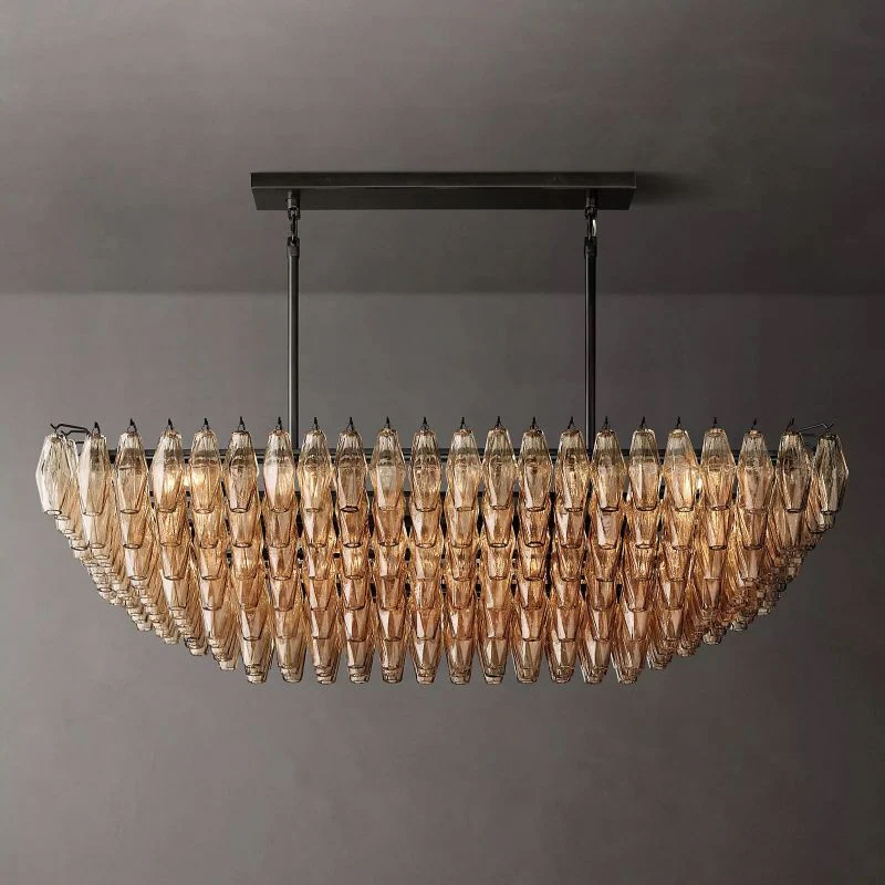 Chara Smoke Glass Tiered Rectangular Chandelier 54