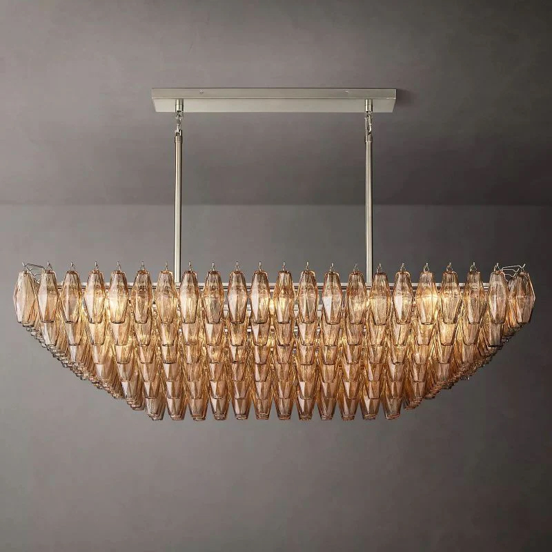 Chara Smoke Glass Tiered Rectangular Chandelier 54