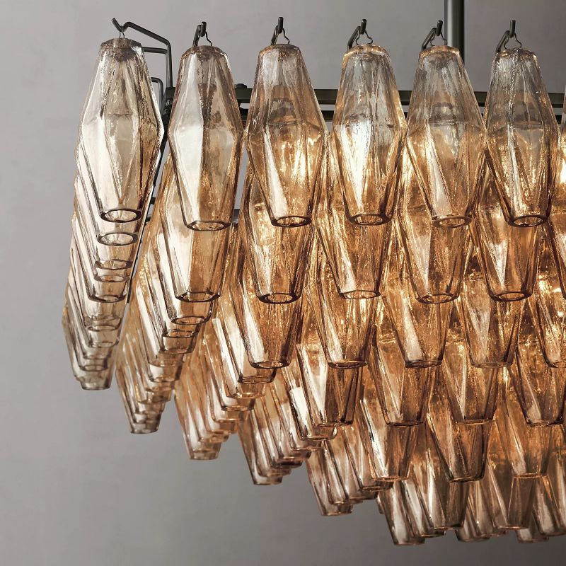 Chara Smoke Glass Tiered Rectangular Chandelier 54