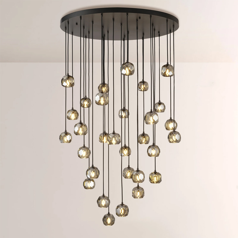 Kristal Smoke Glass Round Cluster Chandelier 40