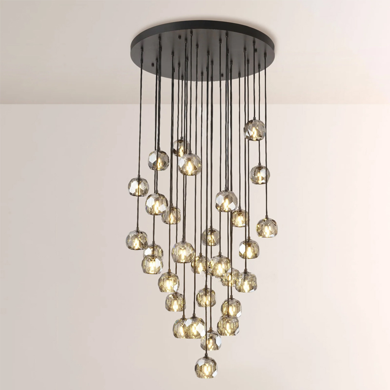 Kristal Smoke Glass Round Cluster Chandelier 30