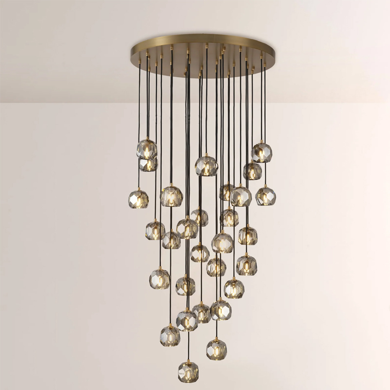 Kristal Smoke Glass Round Cluster Chandelier 30