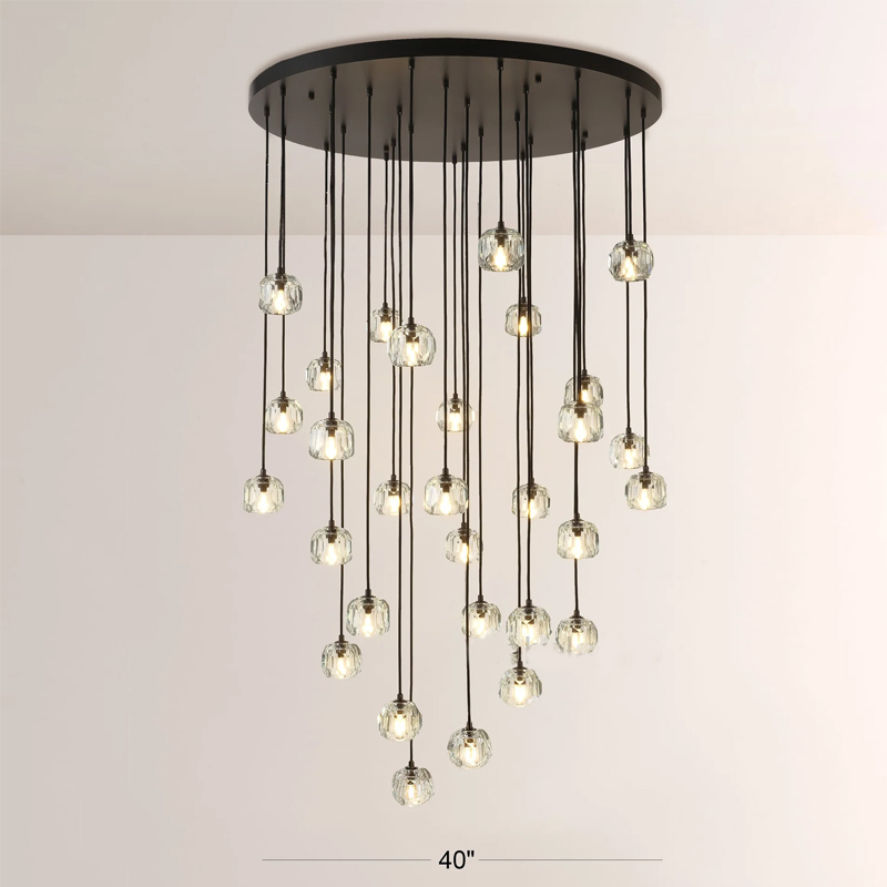 Kristal Smoke Glass Round Cluster Chandelier 40