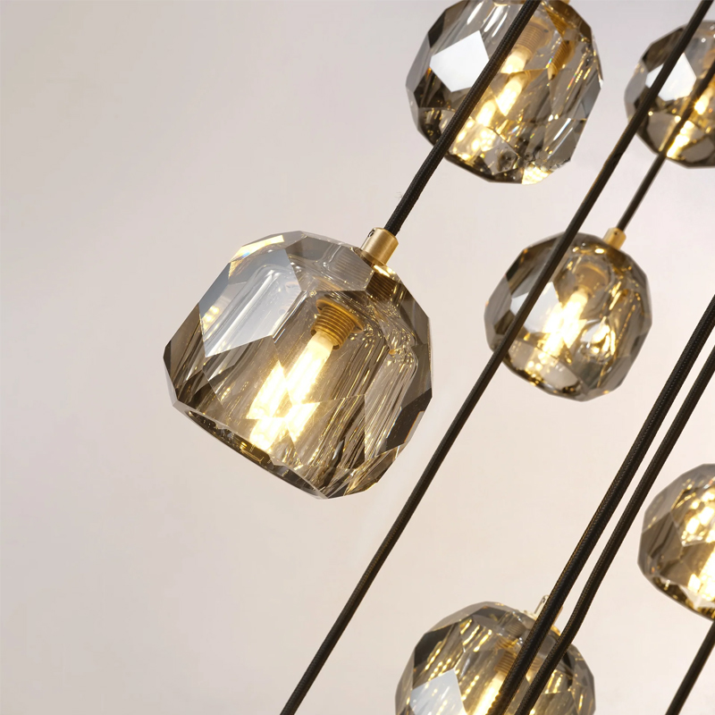 Kristal Smoke Glass Round Cluster Chandelier 40