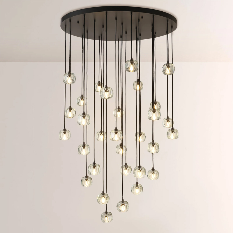 Kristal Smoke Glass Round Cluster Chandelier 40