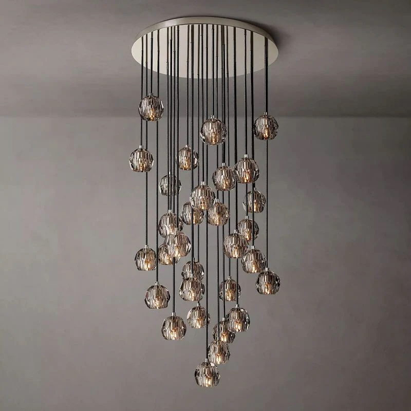Kristal Smoke Glass Round Cluster Chandelier 30