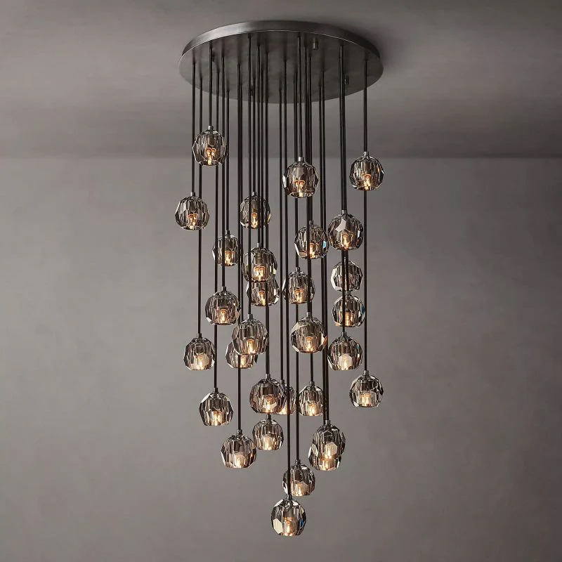 Kristal Smoke Glass Round Cluster Chandelier 30