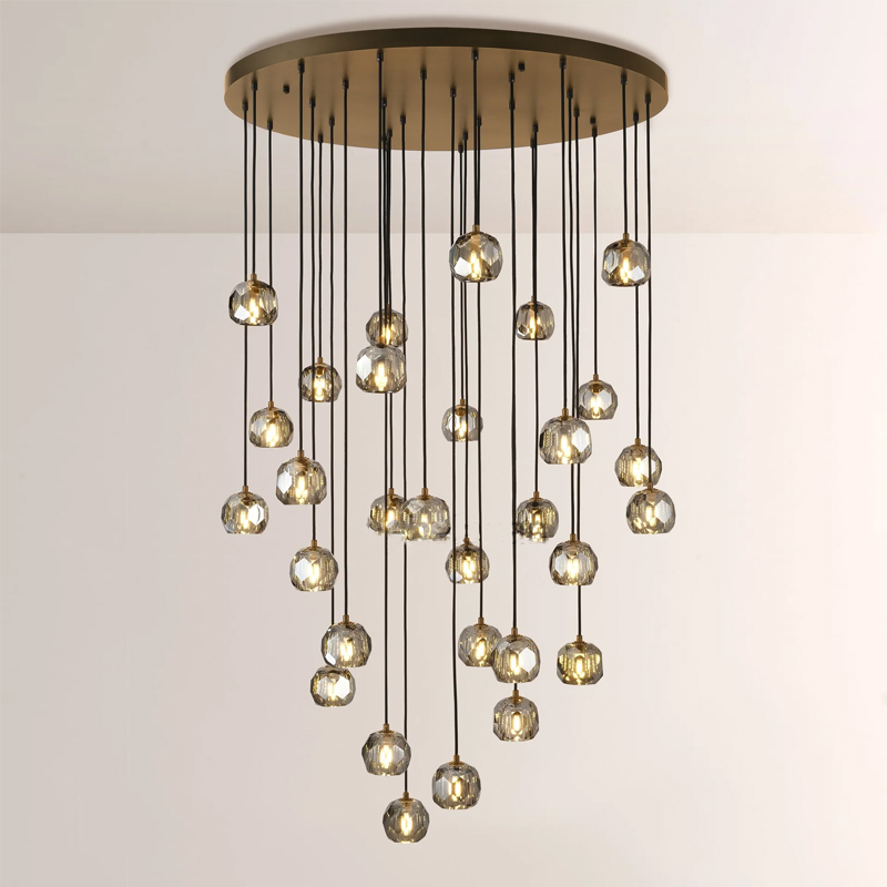 Kristal Smoke Glass Round Cluster Chandelier 40